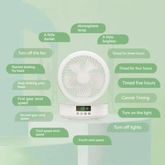 Fan With Remote Control Portable Wall-Hanging Rechargeable Usb Electric Folding Fan Nightlight Air Cooler Household